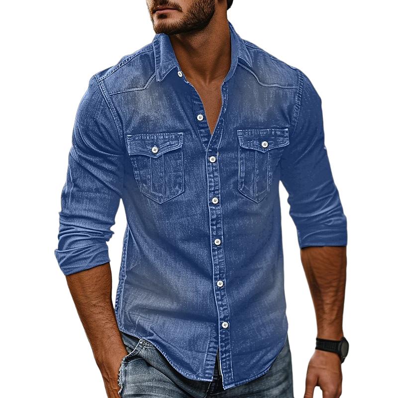 Heren Denim Overhemd met Kraag in Vintage Stijl 89638435X