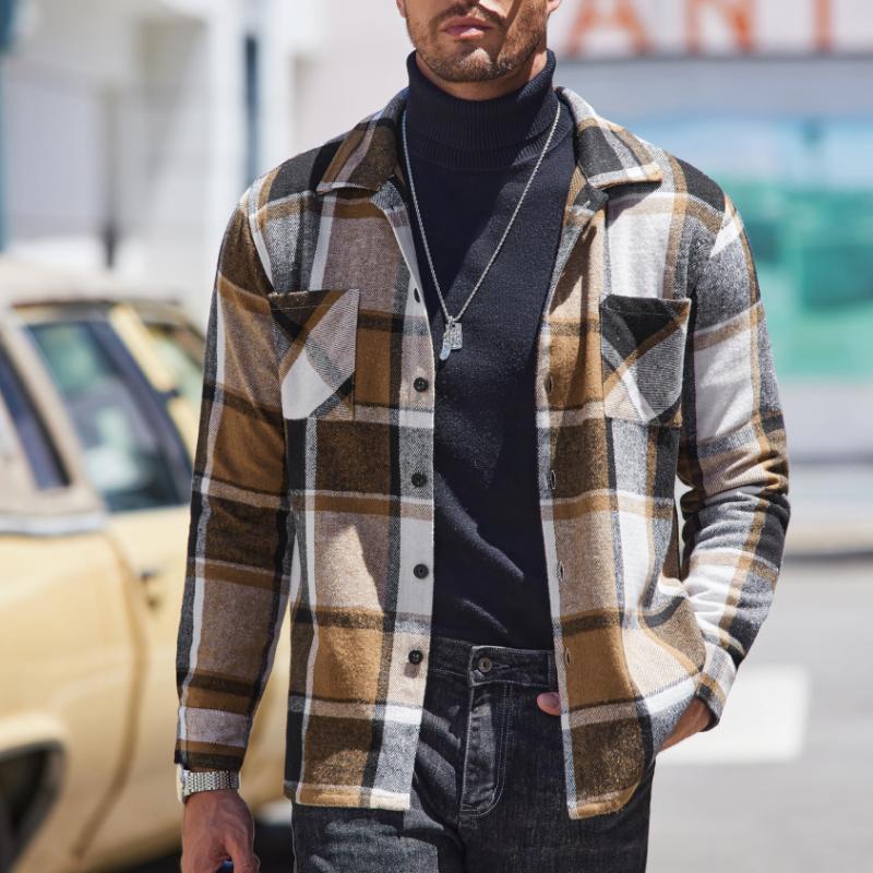 Heren Vintage Geruite Flanellen Overhemd met Lange Mouwen 17882382Y