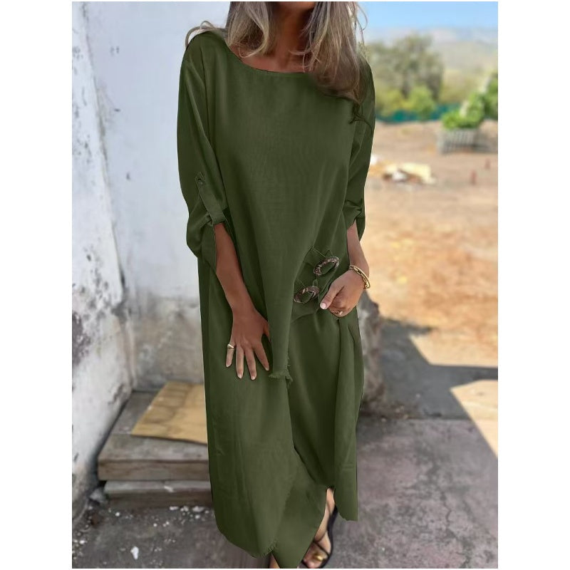 Marta | Dames tweedelig set met asymmetrische jurk en casual broek