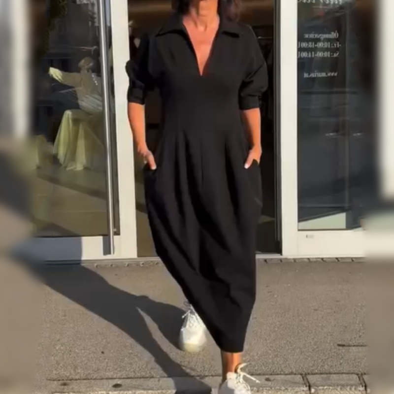 Rozalia | Dagelijkse midi-jurk met V-hals en kleppen