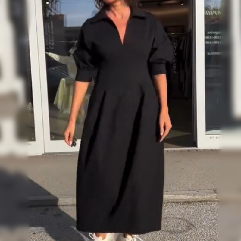 Rozalia | Dagelijkse midi-jurk met V-hals en kleppen