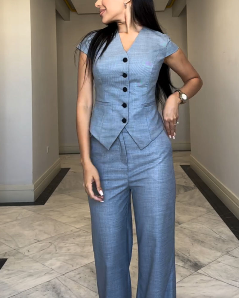 Roksana | Top met een V-hals en broek in set