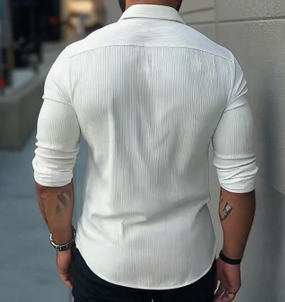 【24-uurs verzending】Heren casual overhemd met lange mouwen en staander in effen kleur 02801063Z