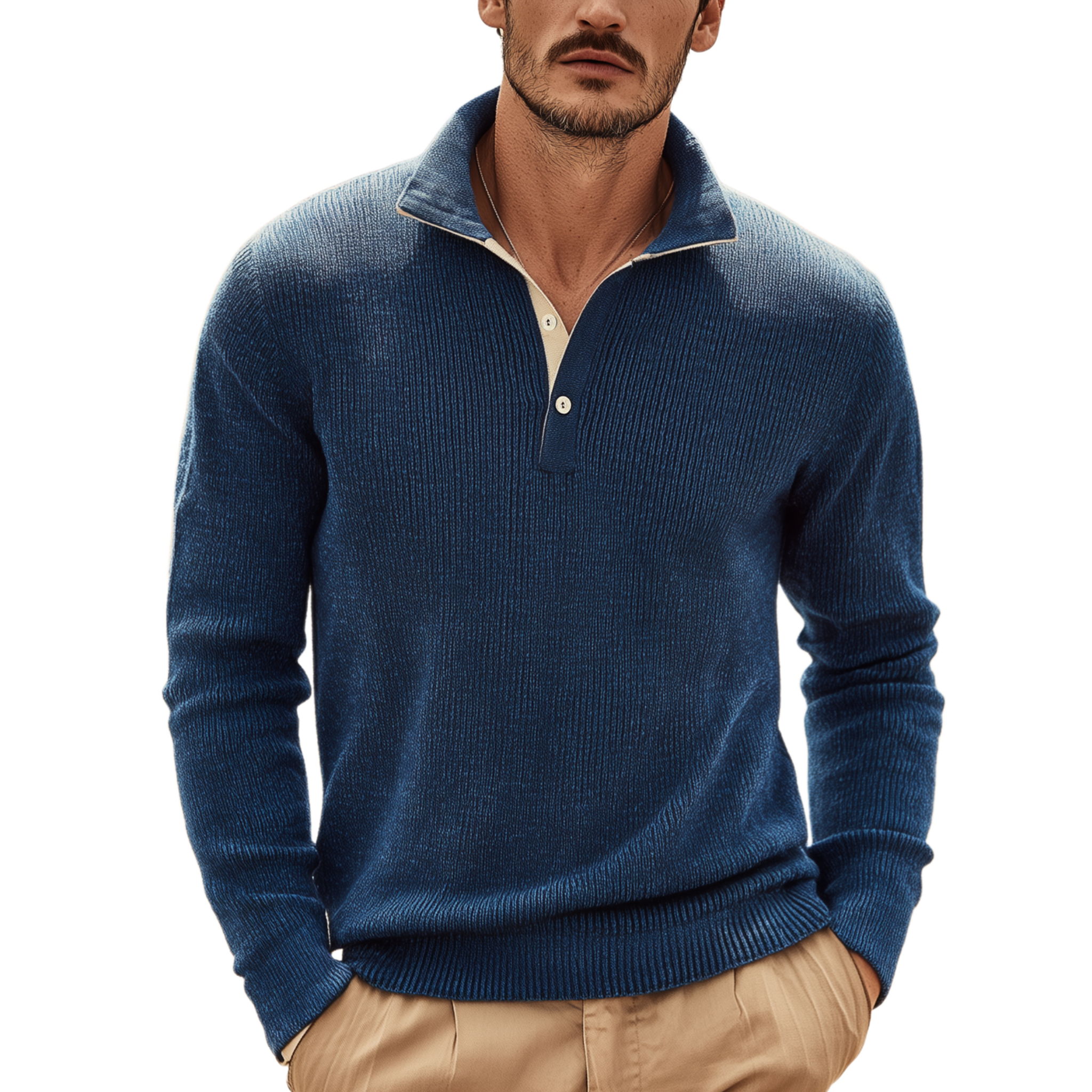 Heren klassieke polo sweater met lange mouwen in slim fit MTA0204H8K