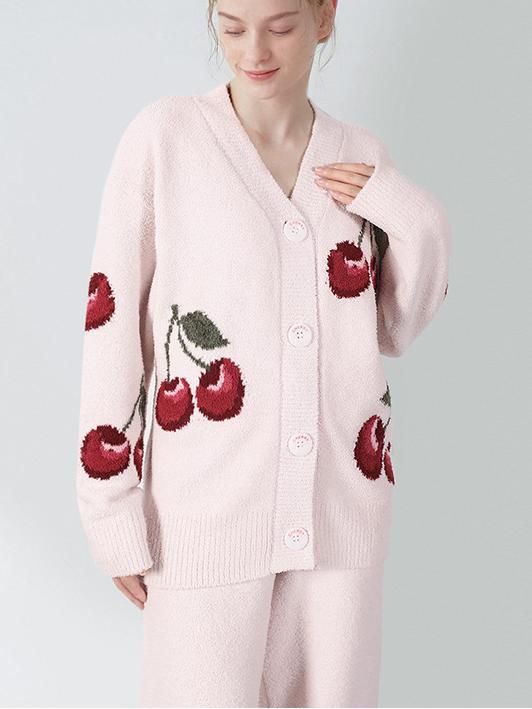Oranji ® | Fluweel | Kersen Cardigan Pyjama Set