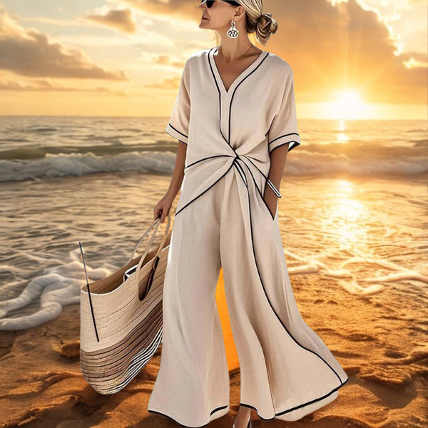 Joanna – Elegante Jumpsuit met Contrasterende Bies