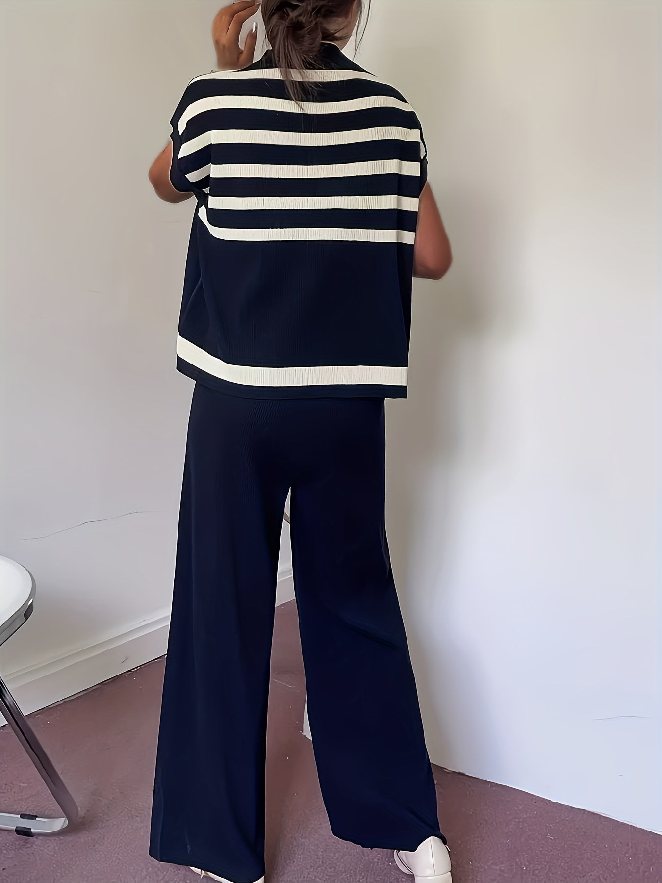 Oranji ® | Taila - Stijlvolle gestreepte gebreide top wide leg dames set