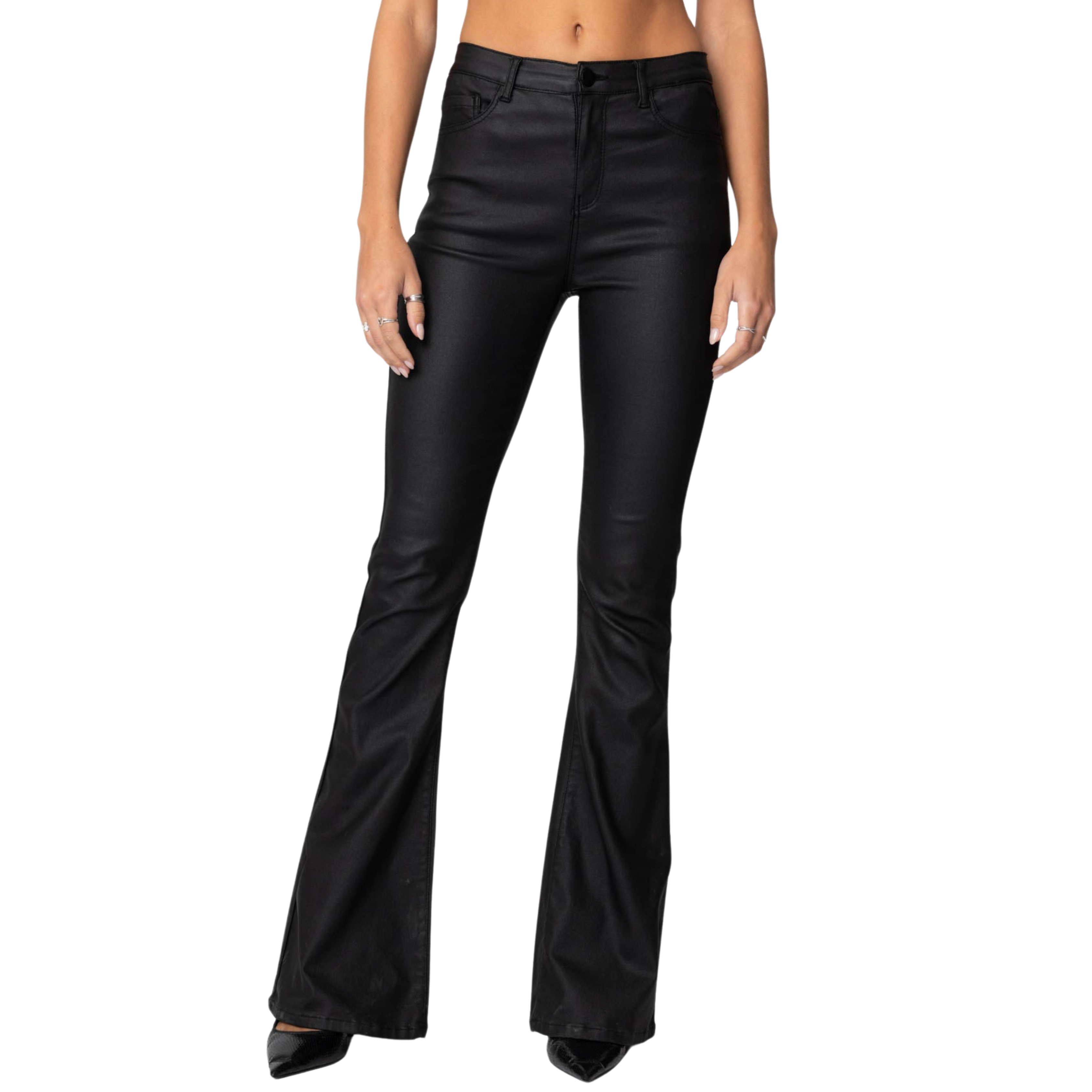 Oranji ® |  Faux Leather Flare Jeans