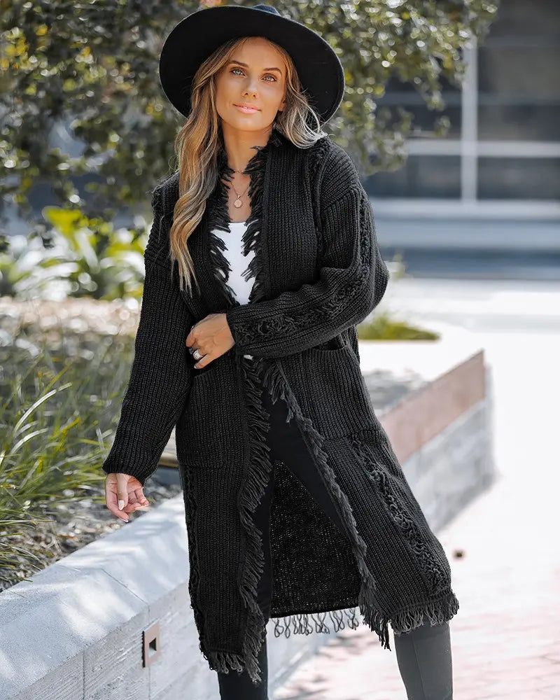 Mia™ Gezellige gebreide cardigan met franjes