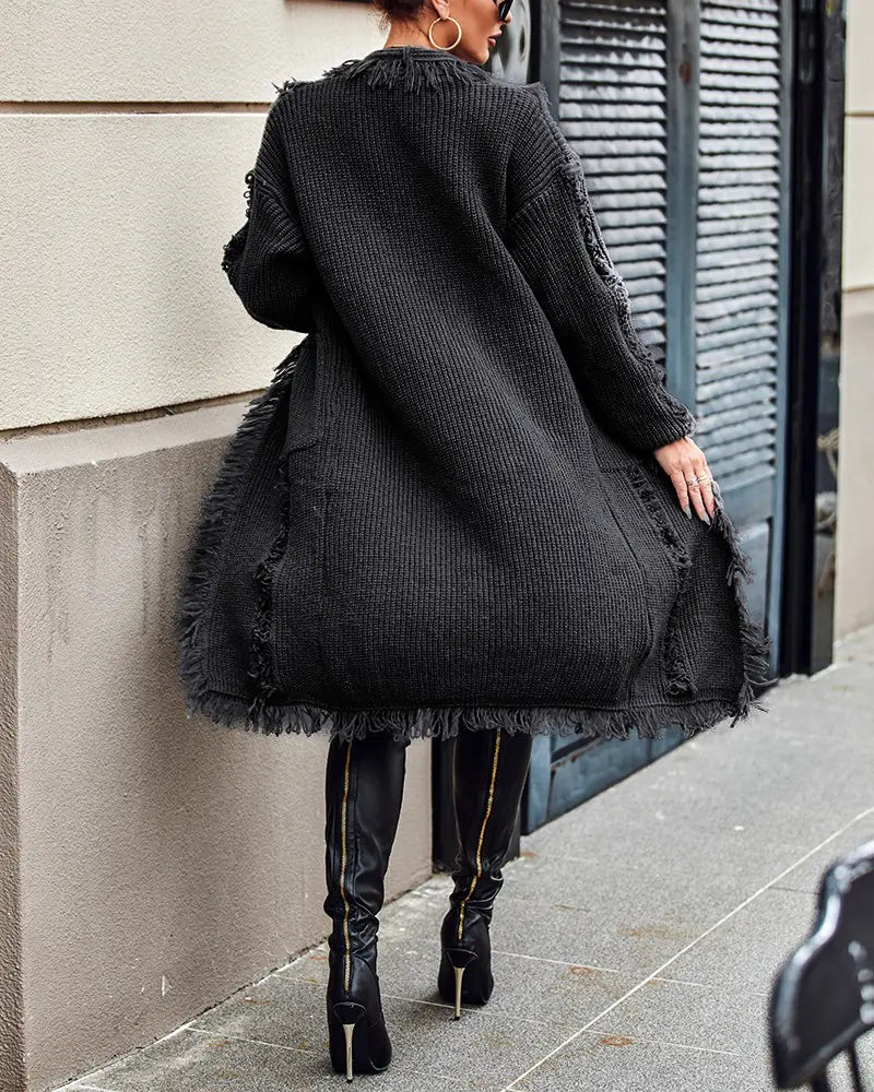 Mia™ Gezellige gebreide cardigan met franjes