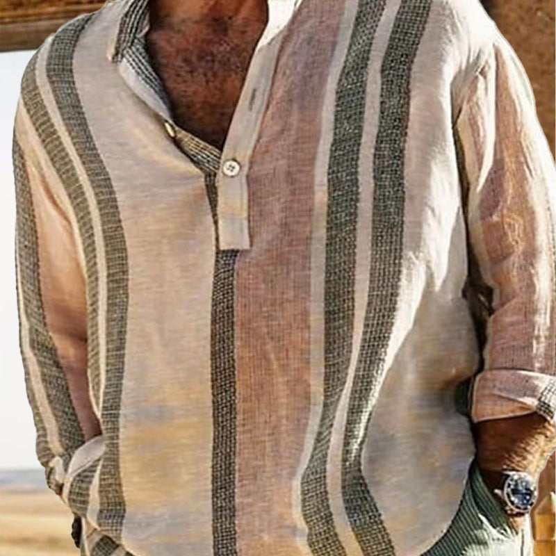 Heren linnen gestreepte shirt met V-hals 98320759X