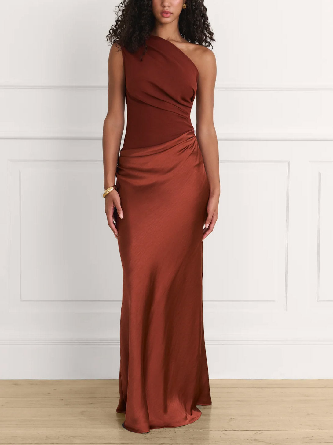 Elegante One Shoulder Nek Plissé Feest Maxi Jurk