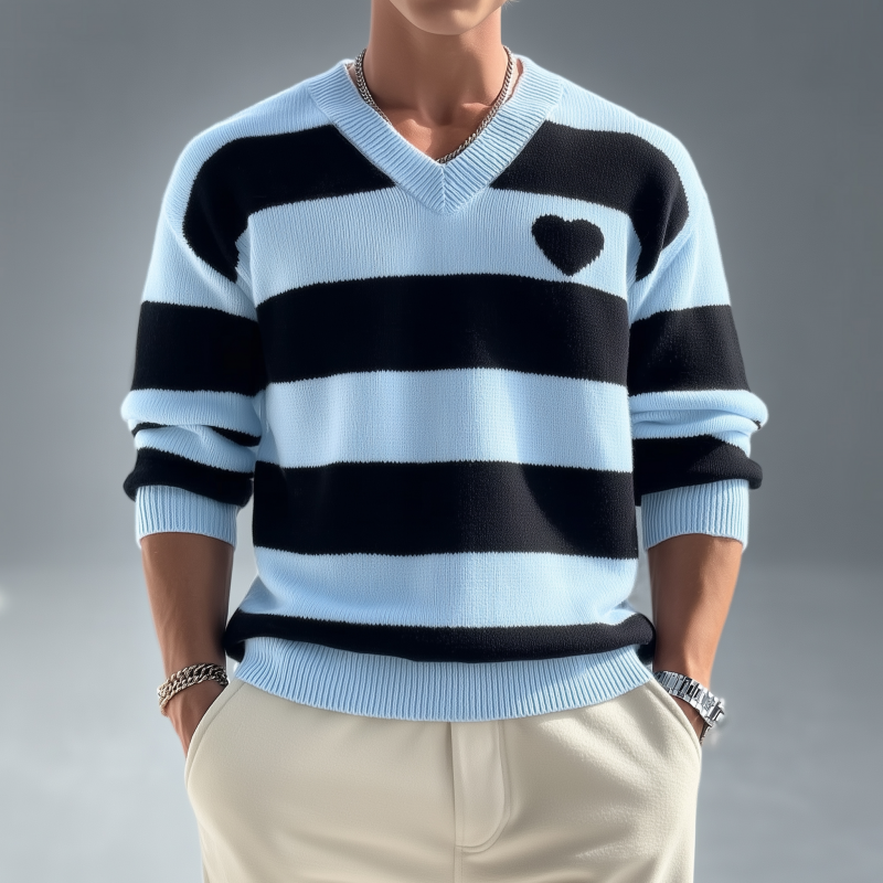 Heren casual trui met V-hals, los, gebreid, lange mouw MTA3127G5M