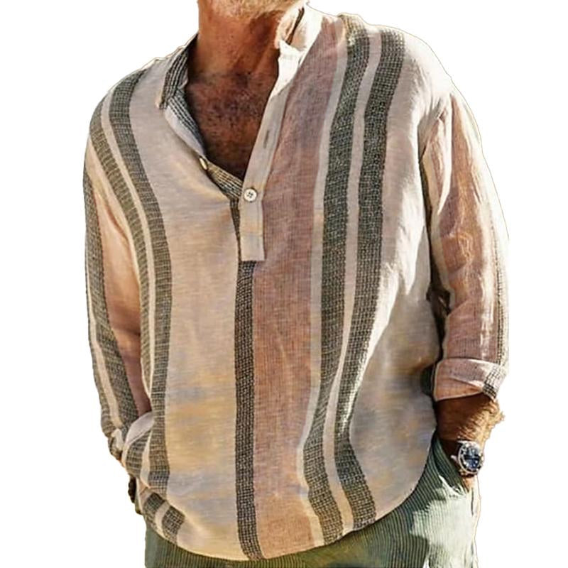 Heren linnen gestreepte shirt met V-hals 98320759X