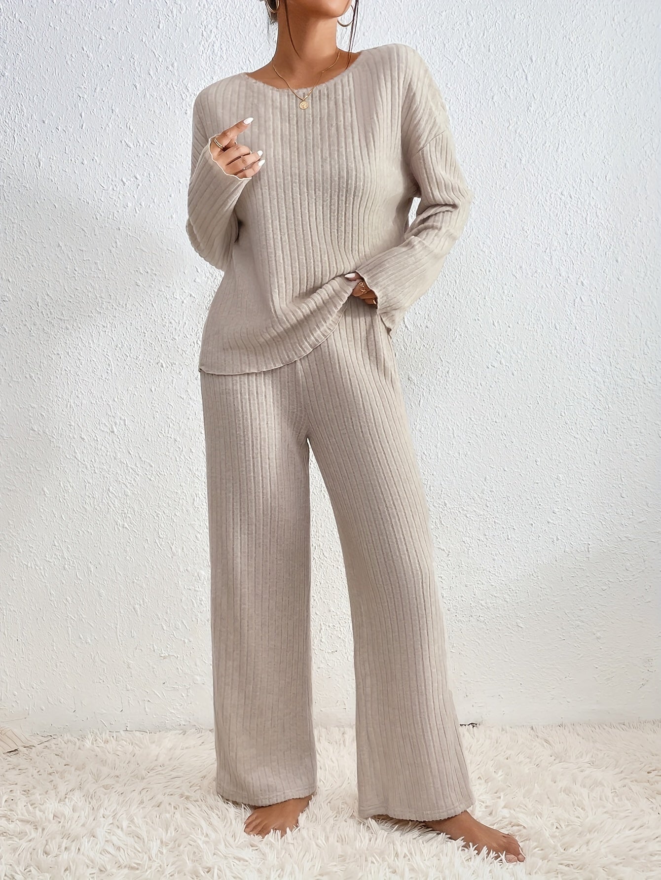 Oranji ® | Kiara - Stijlvolle geribbelde trui straight leg dames set