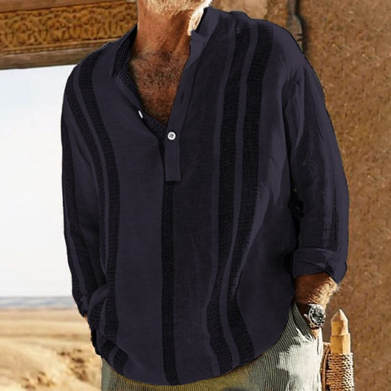 Heren linnen gestreepte shirt met V-hals 98320759X