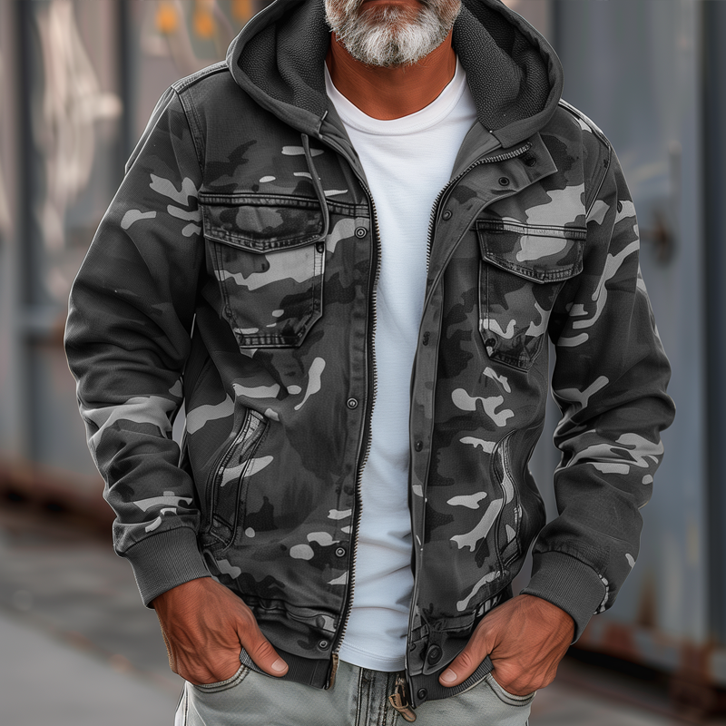 Heren Cargo Jacket in Camouflage met Capuchon en Veel Zakjes 69249000Z