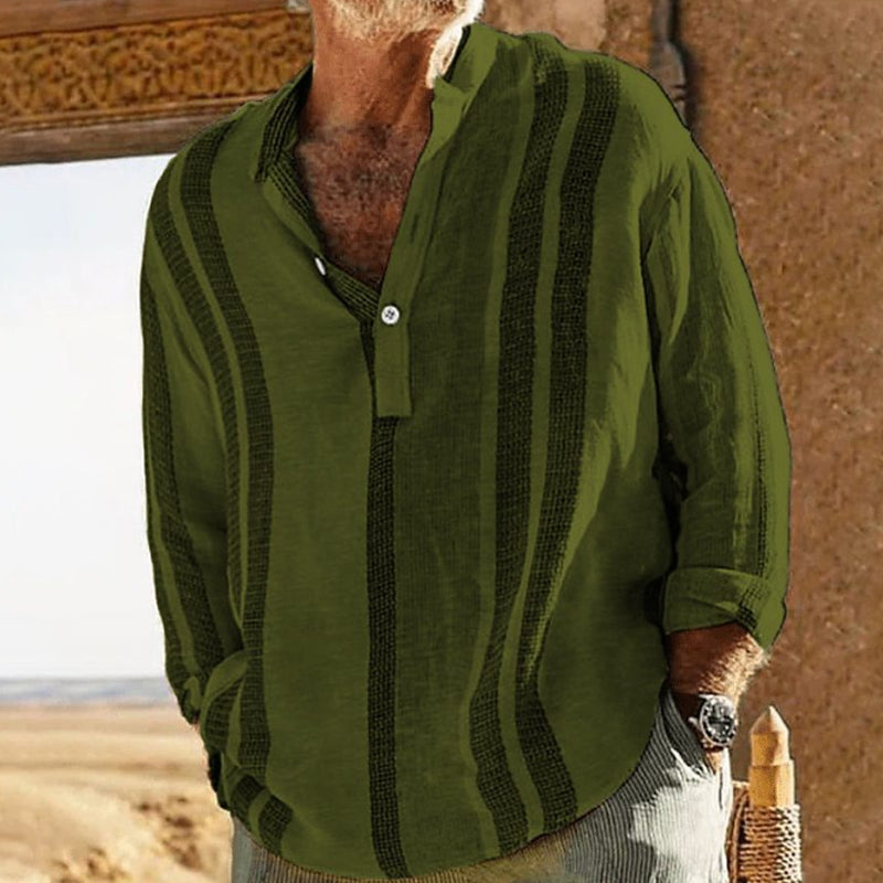 Heren linnen gestreepte shirt met V-hals 98320759X