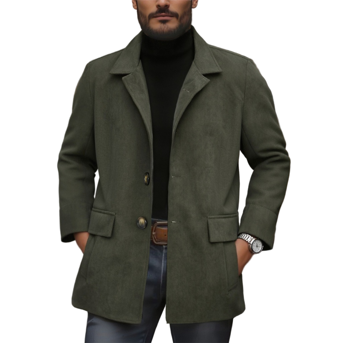 Heren Vintage Corduroy Staande Kraag Enkel Breasted Slim Korte Jas 66901253M