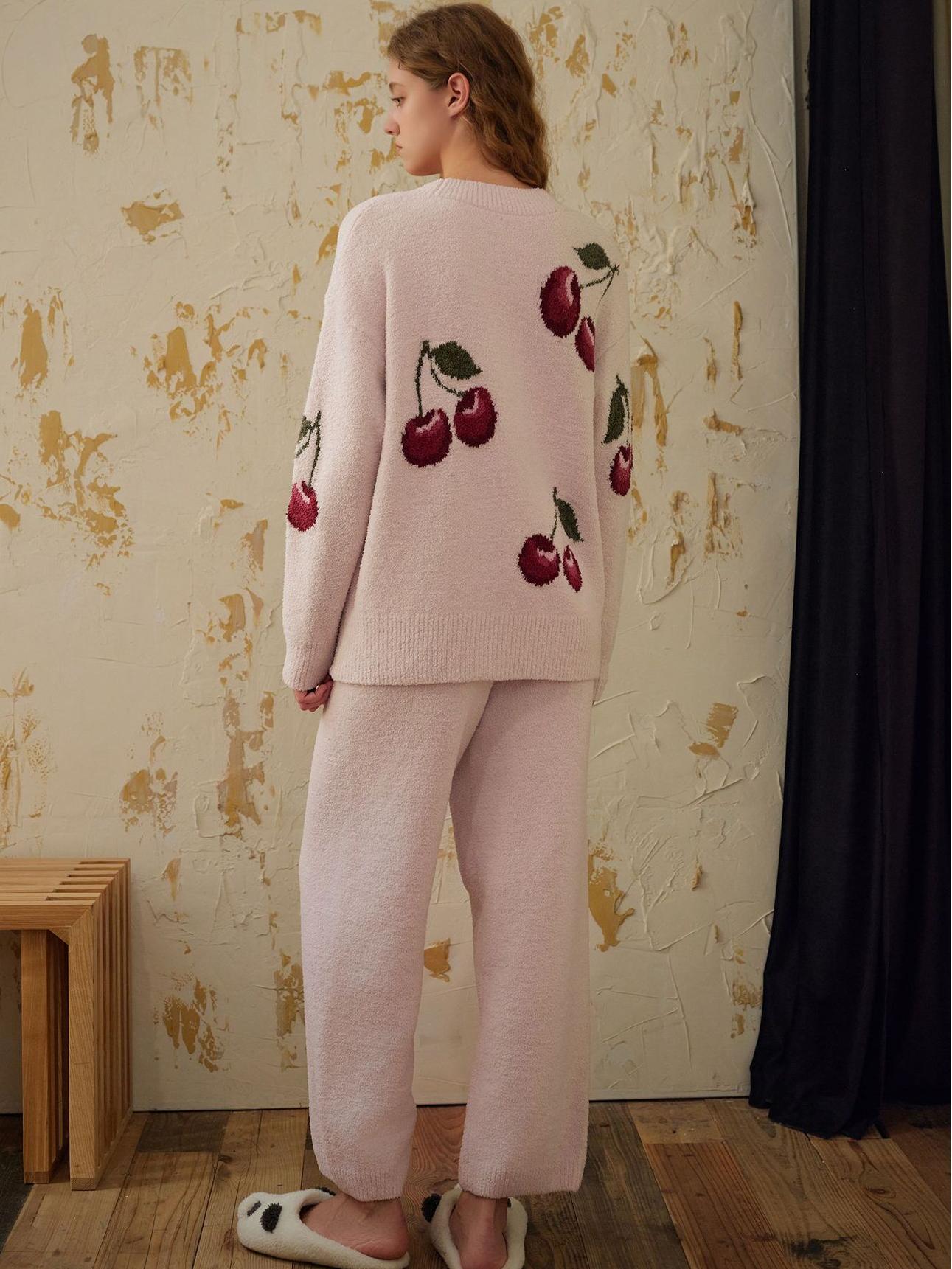 Oranji ® | Fluweel | Kersen Cardigan Pyjama Set
