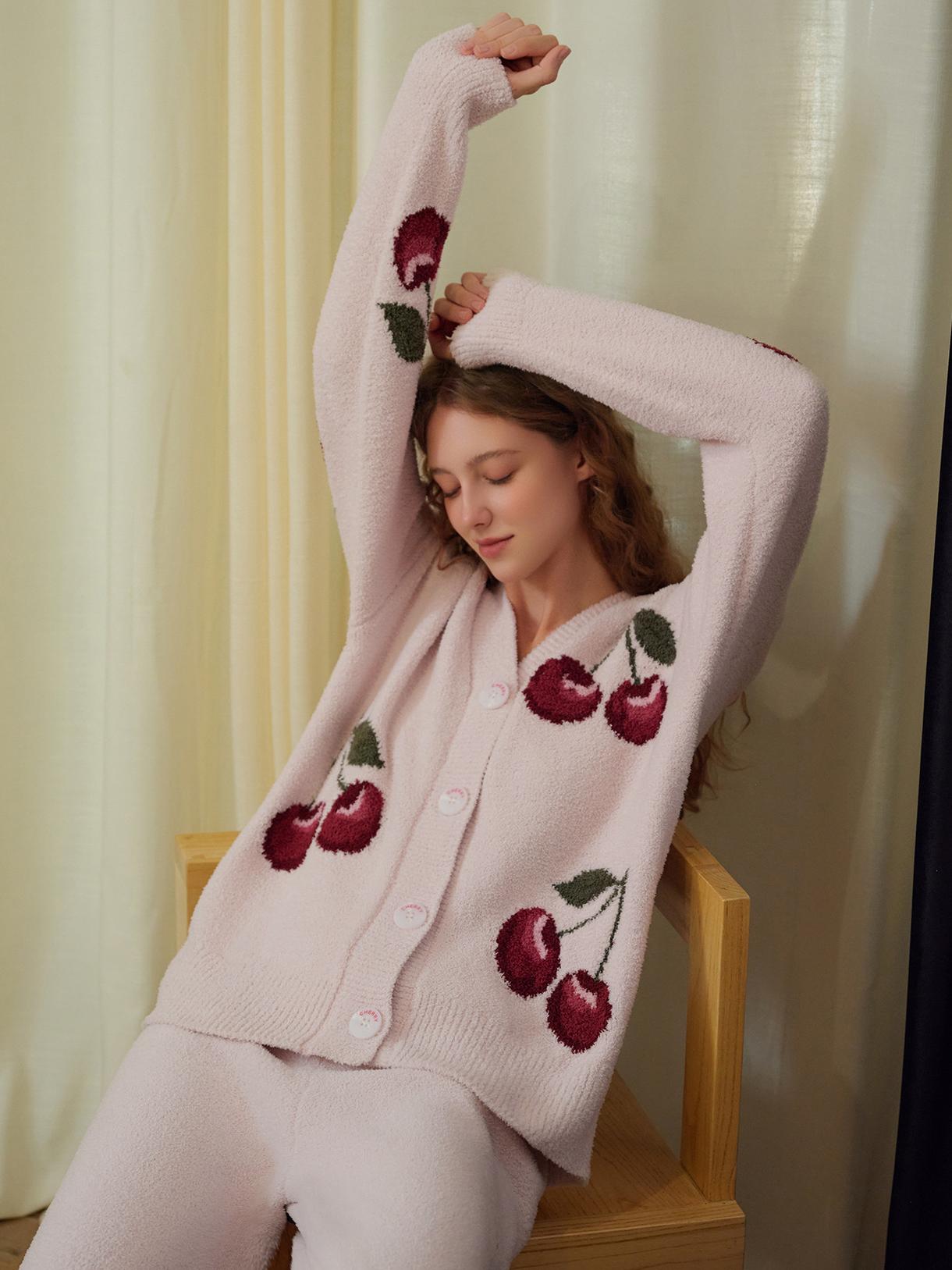 Oranji ® | Fluweel | Kersen Cardigan Pyjama Set
