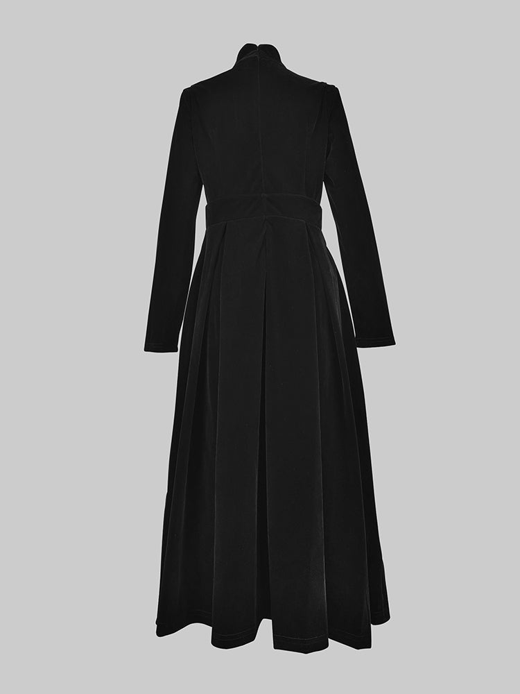 Langemouwen Skinny Effen Kleur Hoge Hals Midi Jurken