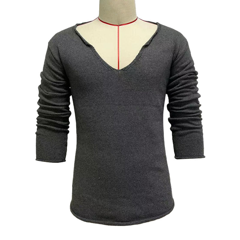Heren casual sweater met V-hals, lange mouwen, slim fit, gebreid 30697065M
