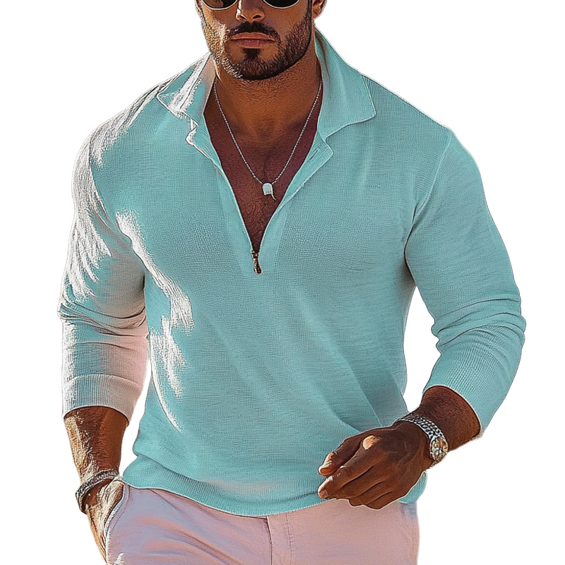 Heren Trui van Breigoed in Effen Kleur met Loose Fit en Rits MTA2409G2X