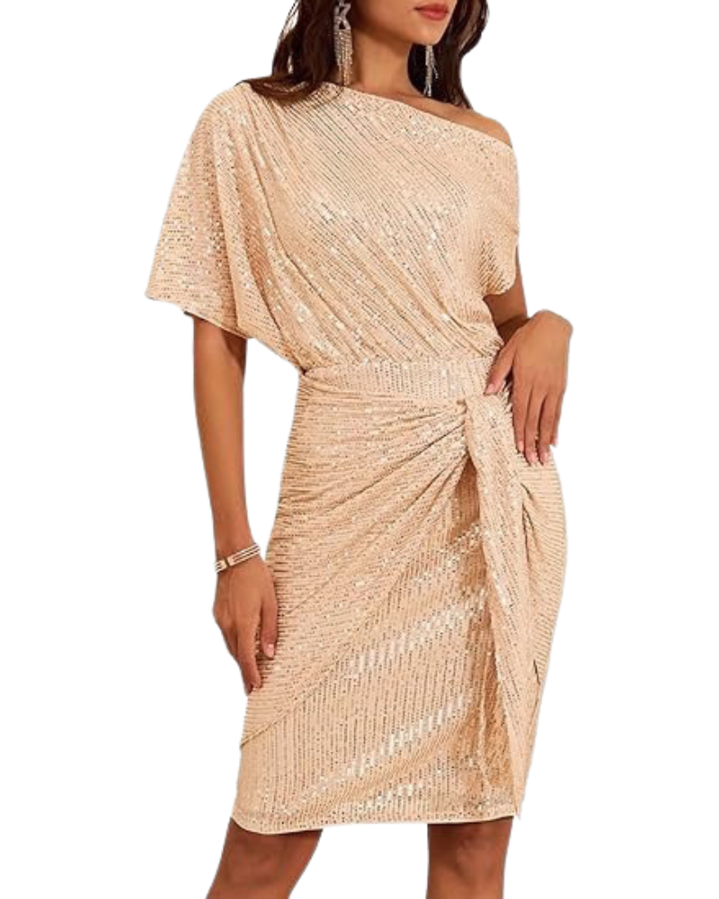 Klaudia | Eén Schouder Jurk met Pailletten voor Feestjes