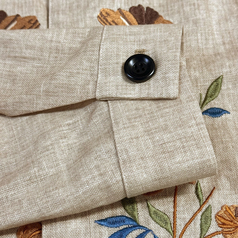 【24-uurs verzending】Heren Casual Linnen Jacket met Borduursel, Staande Kraag en Knopen Sluiting Slim Fit 48687422M