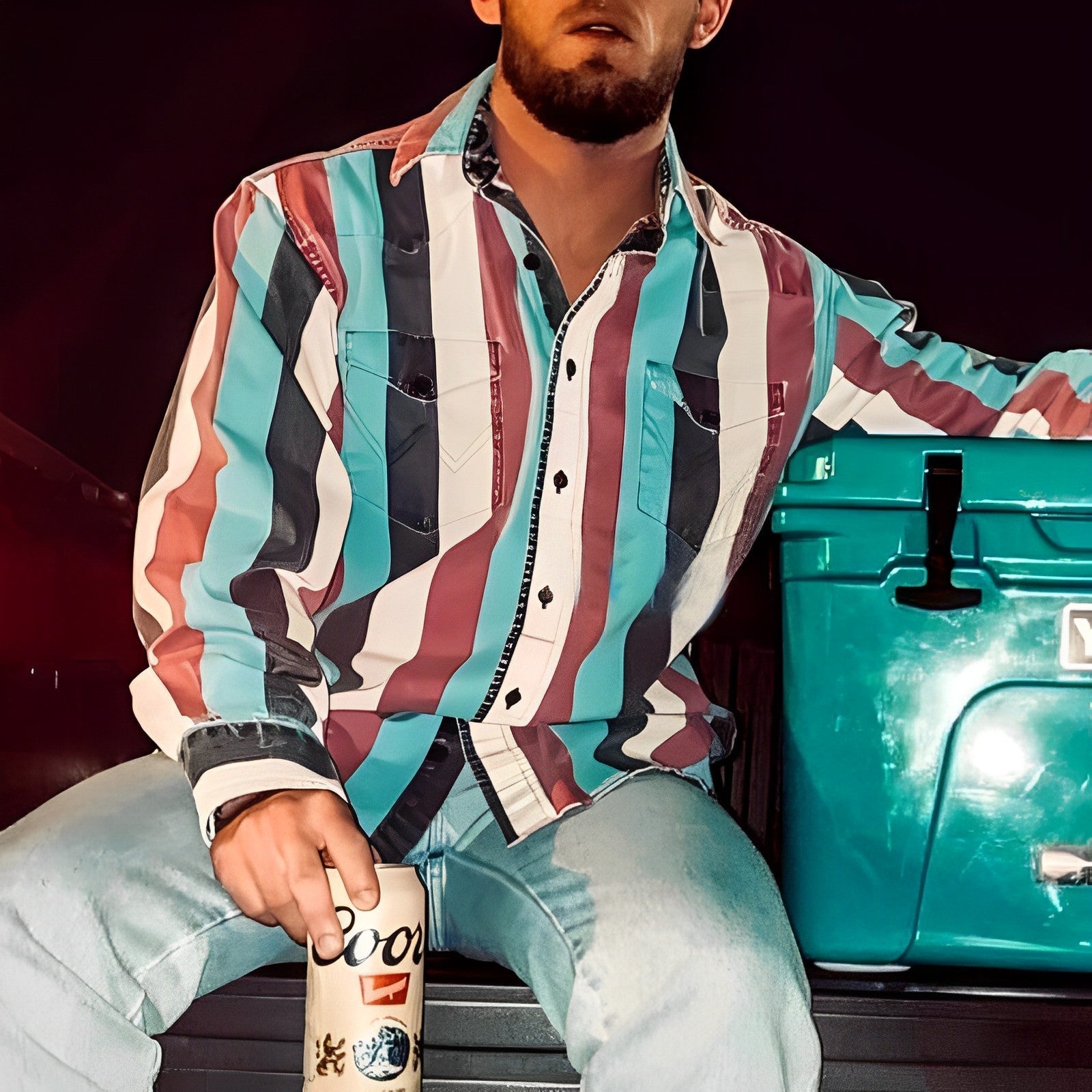 Heren Retro Overhemd met Lange Mouwen en Kleurrijke Strepen 56477625M