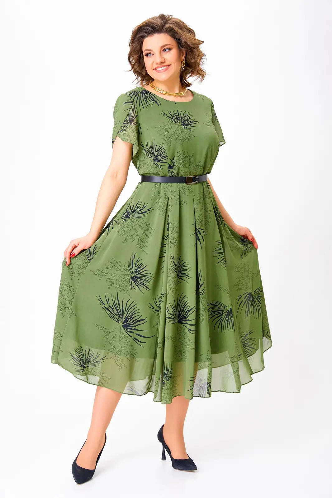 Jolanta | Elegante Midi-jurk van Chiffon met Bloemenpatroon