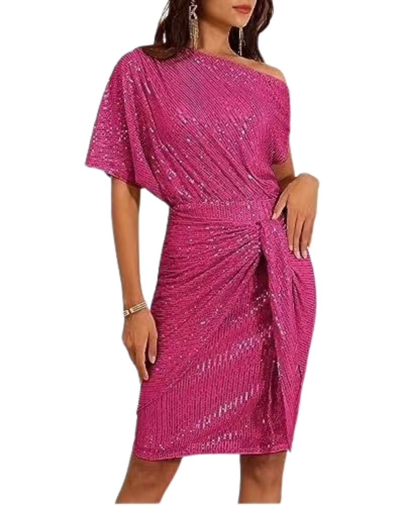 Klaudia | Eén Schouder Jurk met Pailletten voor Feestjes