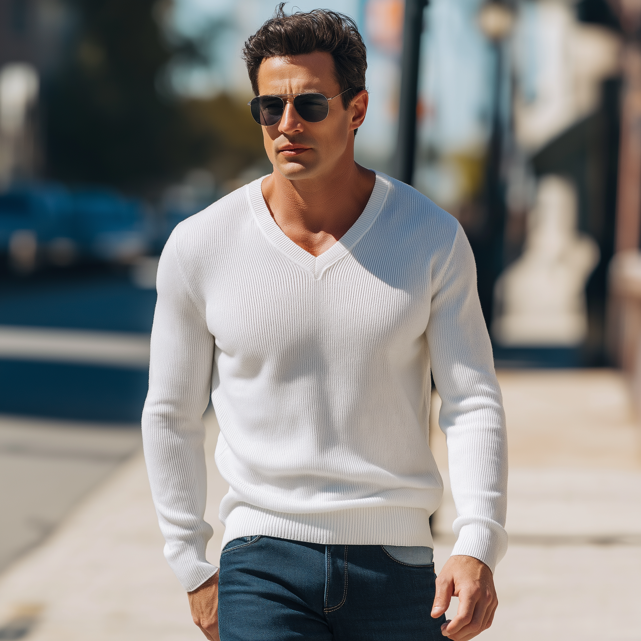 Mannelijke Eenvoudige Trui van Gebreid Materiaal in Effen Kleur MTA1158H7P