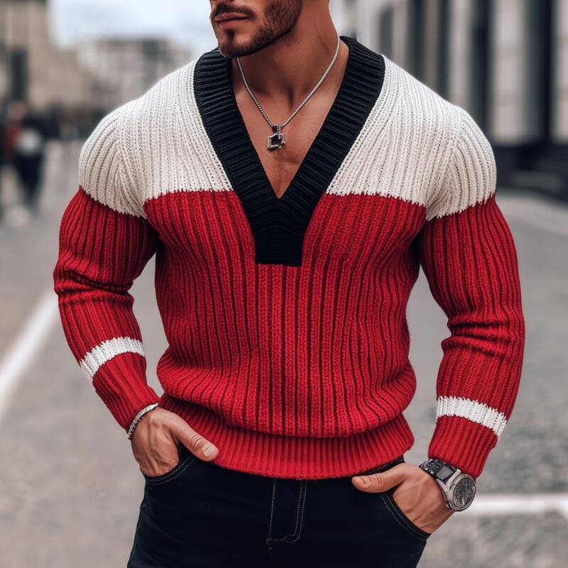 Heren Stijlvolle Pullover Sweater met Contrastkleur, Ademend, Gebreid, Slim Fit MTA2838H0M