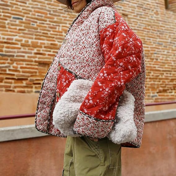 Oranji ® | vGewatteerd jack met bloemenprint, kleurcontrast in etnische stijl