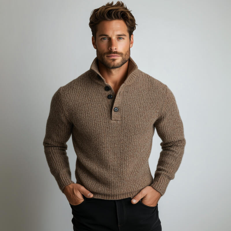 Heren Vintage Glad Polo Kraag Slim Fit Trui met Lange Mouwen MTA2756H8M