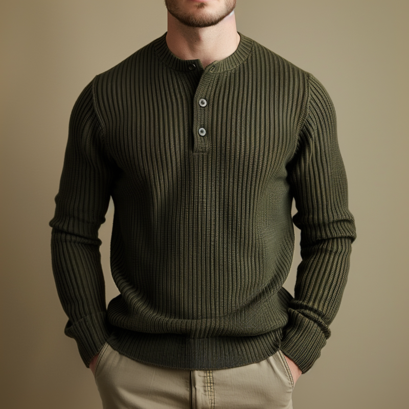 Heren casual sweater met Henley-kraag, effen kleur, slim fit, lange mouw, MTA0540H8M