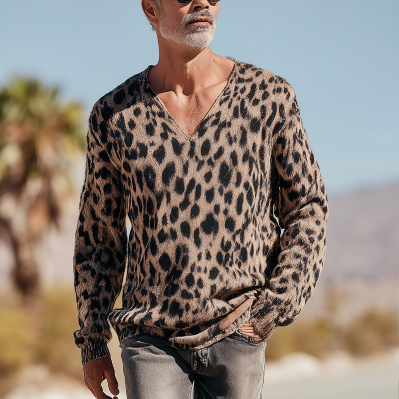 Heren Vintage Mohair Trui met Vlekken en V-hals MTA1809H6P