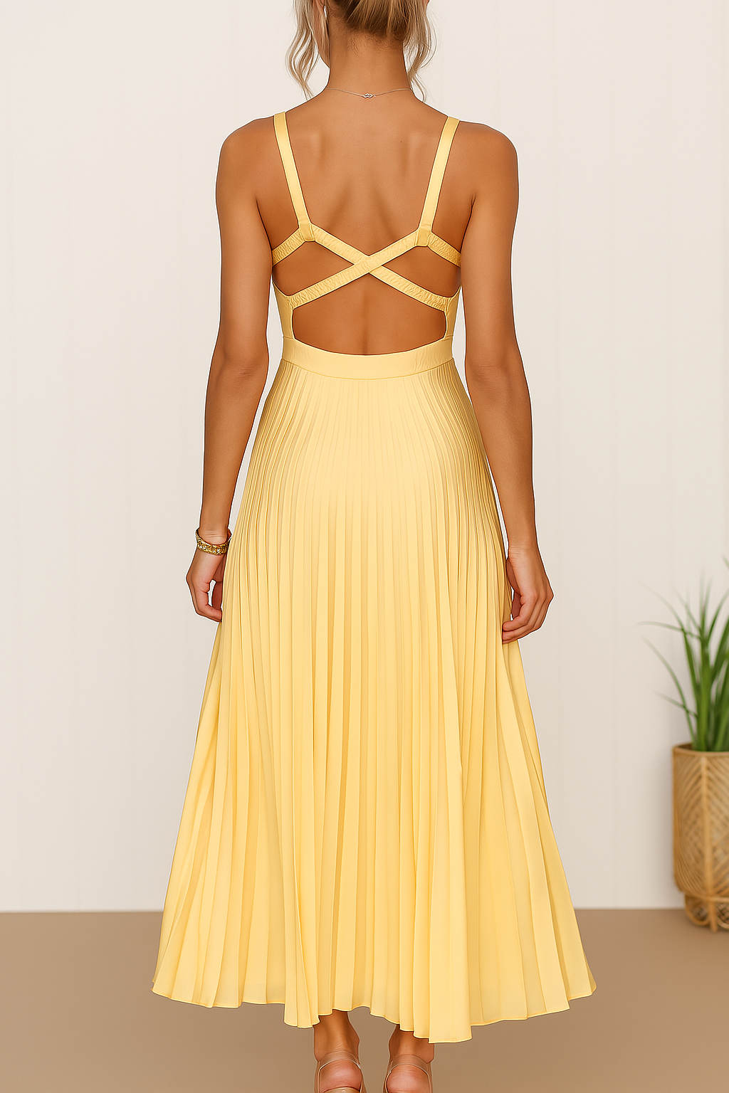 Liliana | Sunshine Plissé Midi-jurk