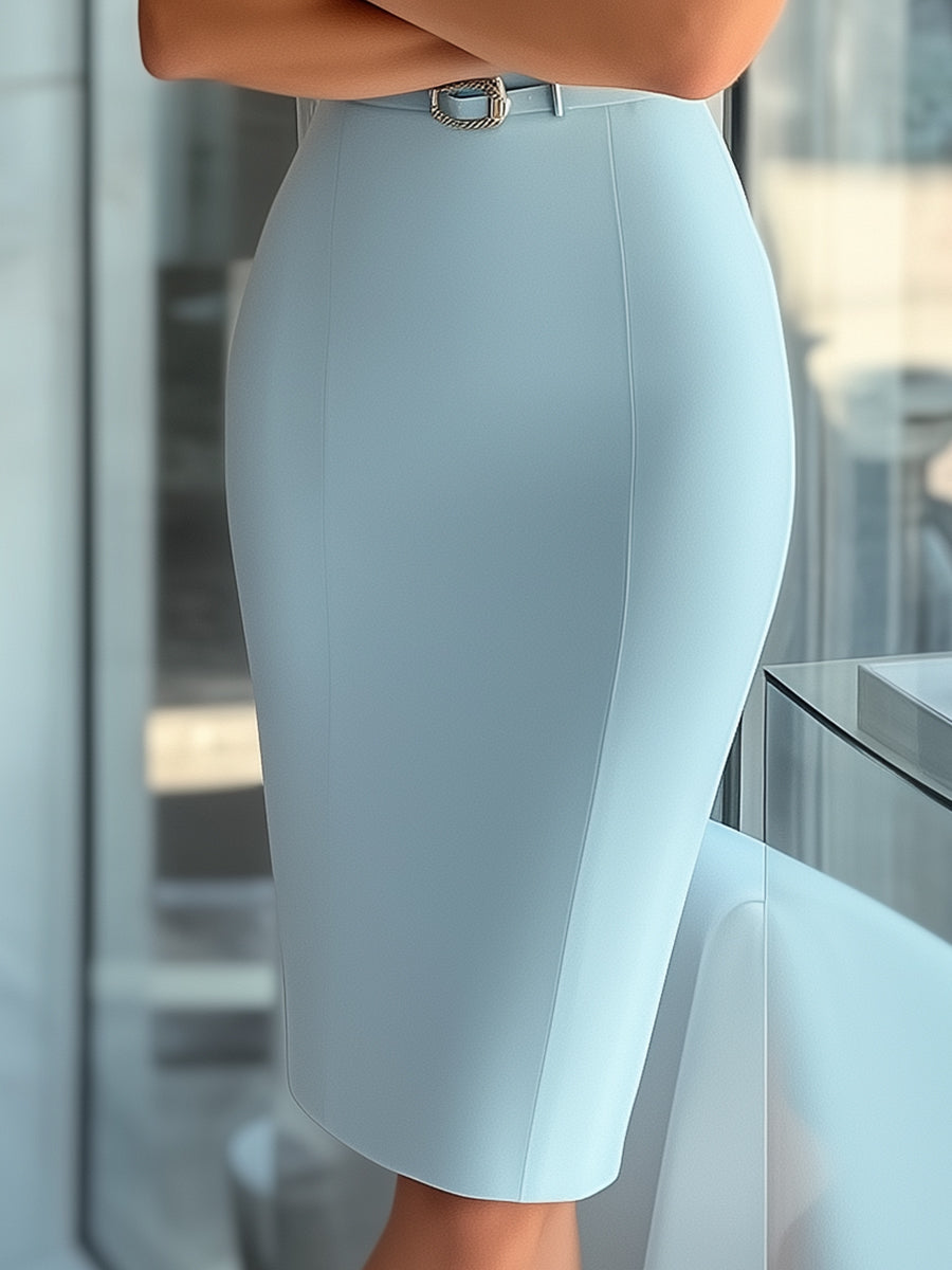 Strak Hemelsblauw Asymmetrisch Jurk met Ceintuur