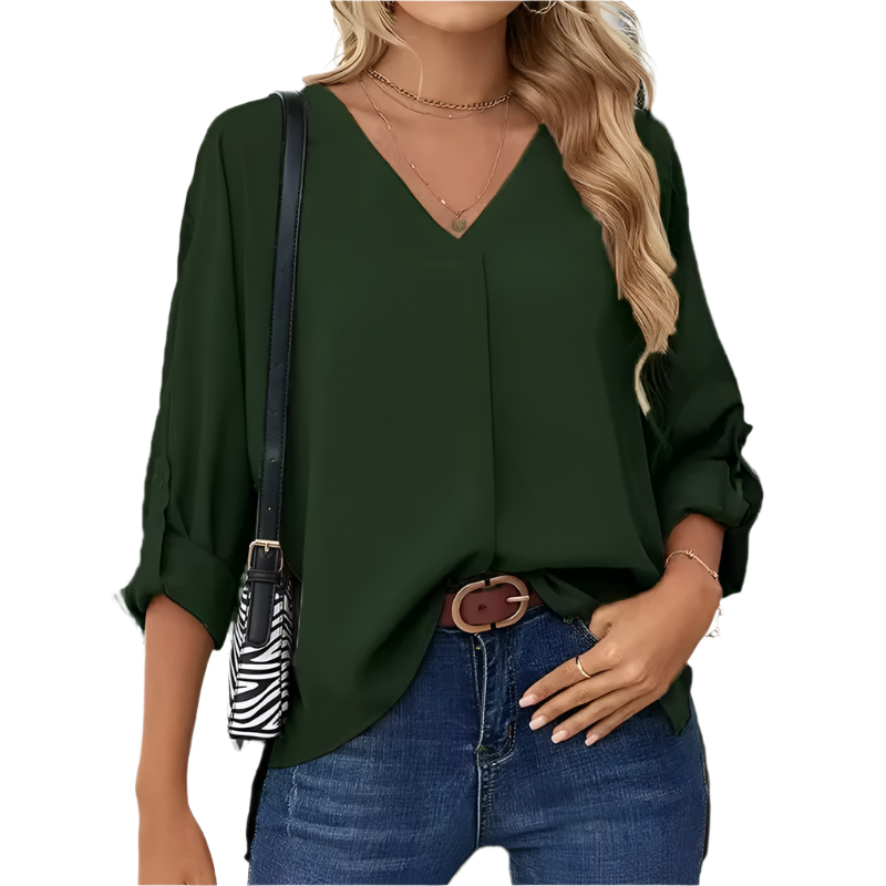Oranji ® | Giulia | Vintage Loose-Fit Dames Chiffon Blouse met V-Hals