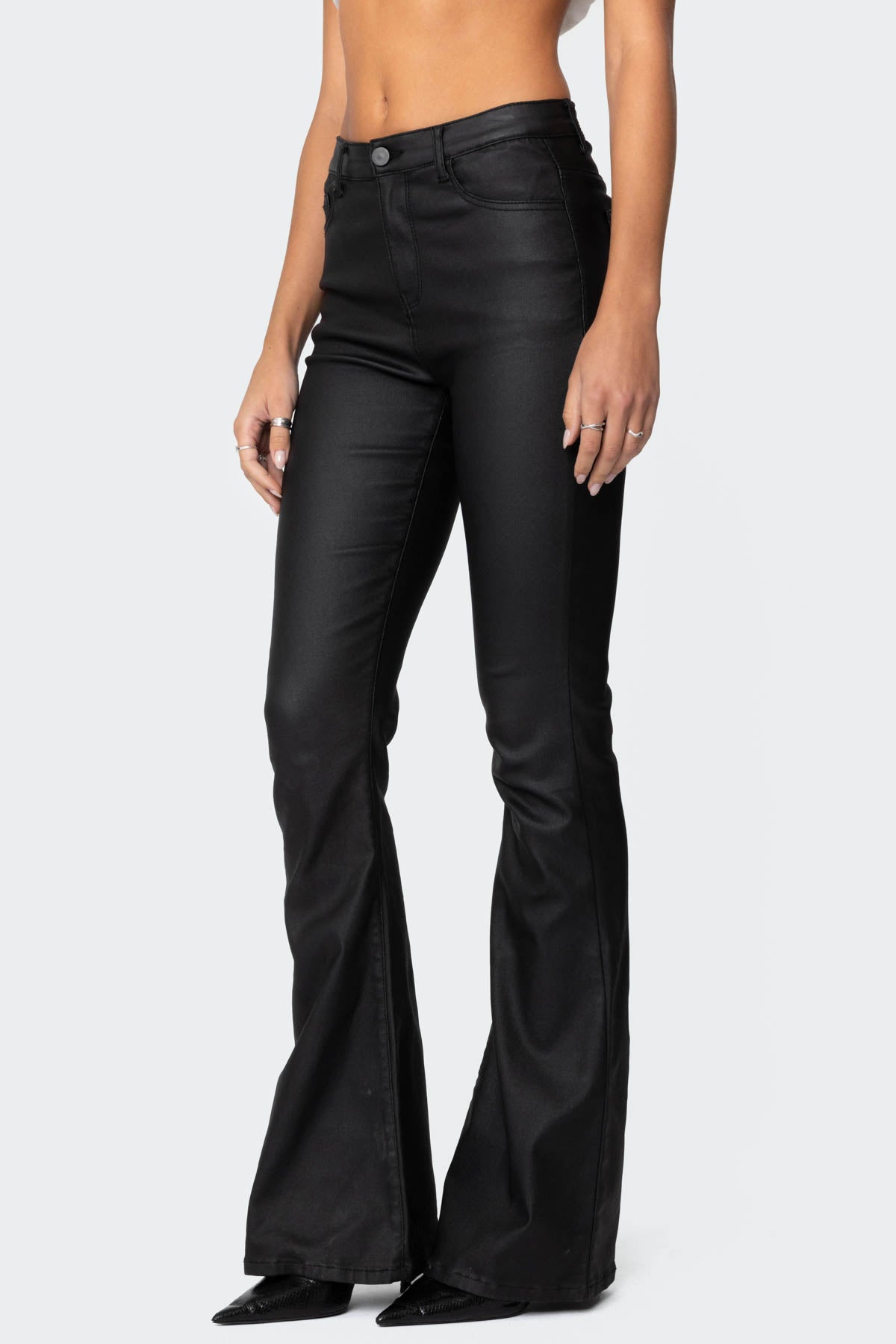 Oranji ® |  Faux Leather Flare Jeans