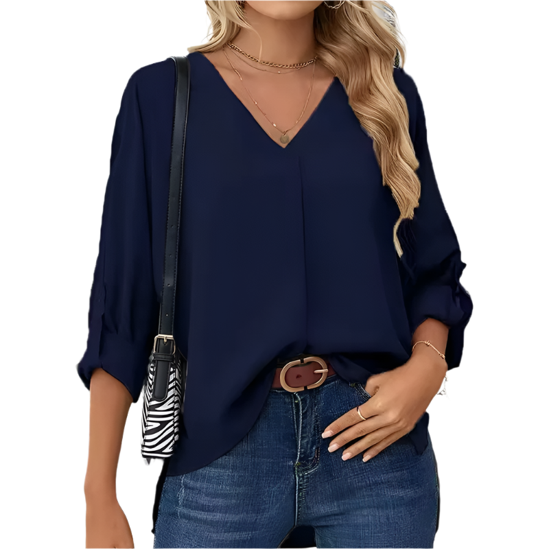 Oranji ® | Giulia | Vintage Loose-Fit Dames Chiffon Blouse met V-Hals