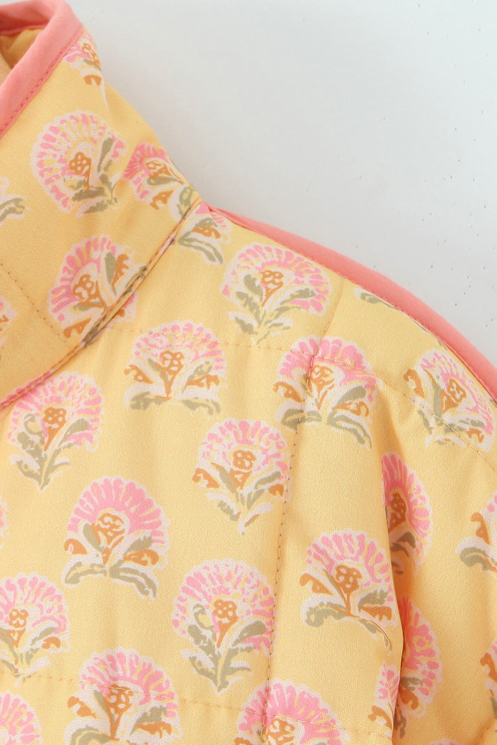Oranji ® | Jas met patchwork en bloemenprint en staande kraag