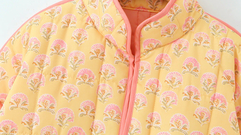 Oranji ® | Jas met patchwork en bloemenprint en staande kraag