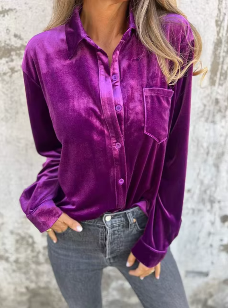 Oranji ® | Estelle | Velvet Button-Up Blouse