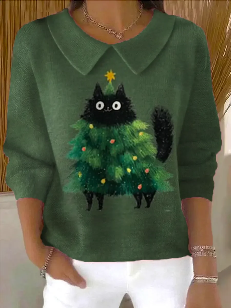 Fenna – Gebreide kersttrui met kattenboom