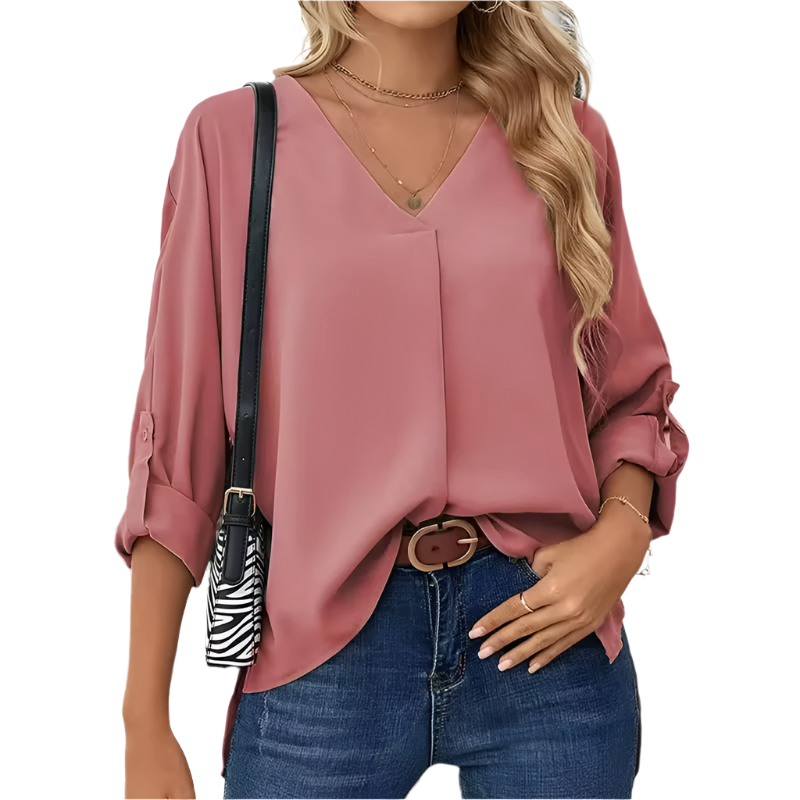 Oranji ® | Giulia | Vintage Loose-Fit Dames Chiffon Blouse met V-Hals