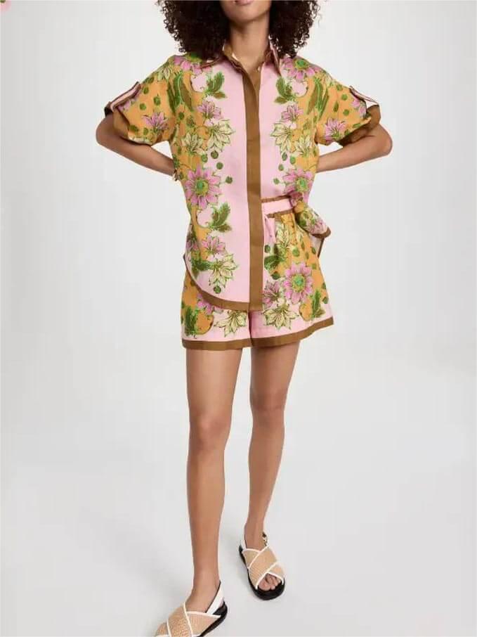 Oranji ® | Retro bloemen losse shortset